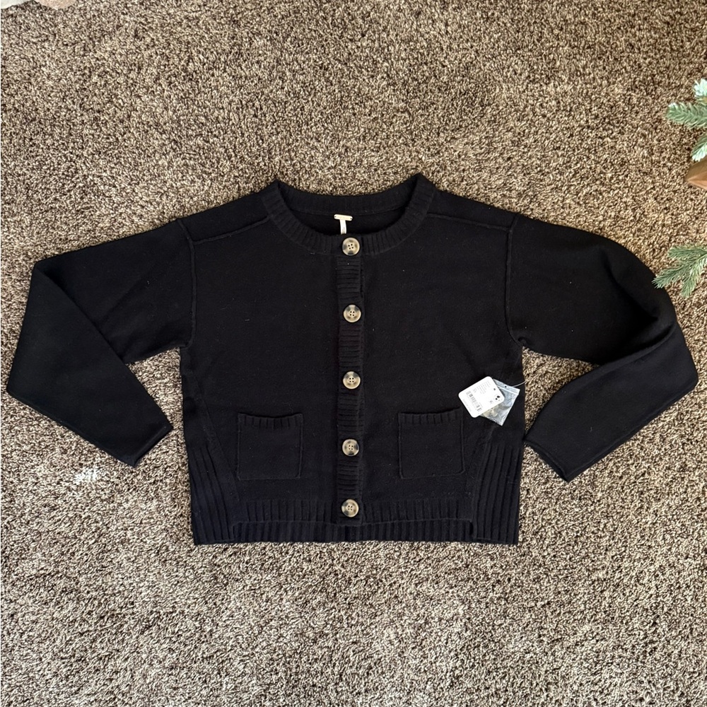 Free People Luna Cardigan Sweater, Black, NWT, XS